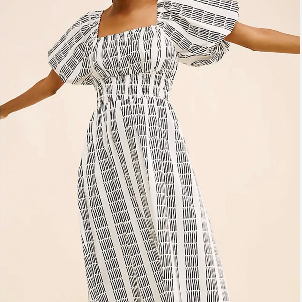 MAEVE Anthropologie Puff Sleeve Square Neck Smocked Midi Dress